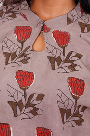  Silver Pink Grey Jahota Hand Block Cotton Kurti 10072359