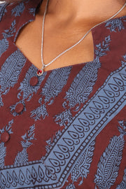 Deep Brown Bagh Printed Cotton Kurti 10072363