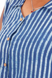 Indigo Striped Hand Block Printed Cotton Kurti 10072370