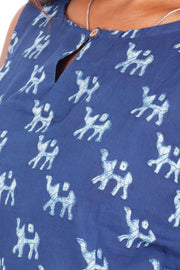Indigo Camel Motif Hand Block Printed Cotton Kurti 10072371
