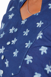 Indigo Star Motif Hand Block Printed Cotton Kurti 10072373