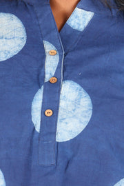 Indigo Circle Motif Hand Block Printed Cotton Kurti 10072376
