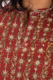 Marron Jahota Hand Block Cotton Kurtis 10072380