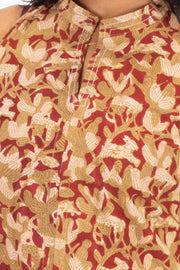 Marron Jahota Hand block Printed Cotton Kurti 10072386