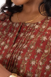 Marron Jahota Hand Block Cotton Kurtis 10072388