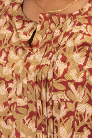 Marron Jahota Hand Block Cotton Kurtis 10072389
