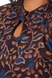 Brown Jahota Hand Block Cotton Kurti 10072391