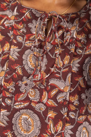 Marron Jahota Hand block Printed Cotton Kurti 10072394