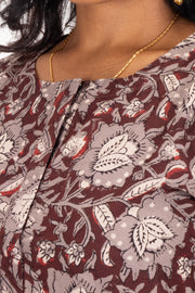 Brown Jahota Hand block Printed Cotton Kurti 10072396