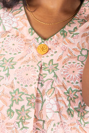 Peach Hand Block Printed Cotton Crop Top 10074307