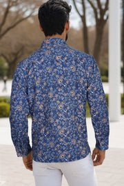 Blue Full Sleeve Ajrakh Printed Cotton Mens Shirt 10072999