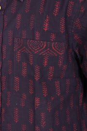 Indigo Handblock Print Pre-Washed Pure Cotton Crop Shirt 10074619