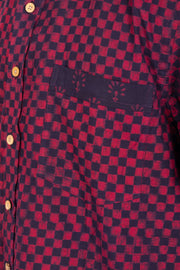 Indigo Handblock Print Pre-Washed Pure Cotton Crop Shirt 10074631