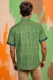 Indigo Handblock Print Pre-Washed Pure Cotton Shirt 10075463