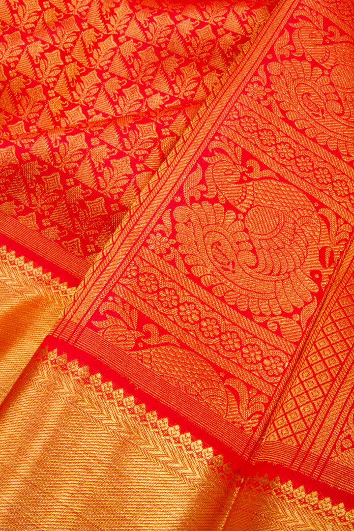 Deep Red Handloom Kanjivaram Jacquard Silk  Saree 10062636