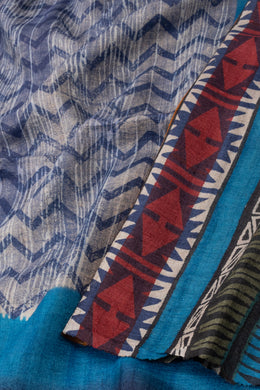 Blue Printed Tussar Silk Saree 10076292