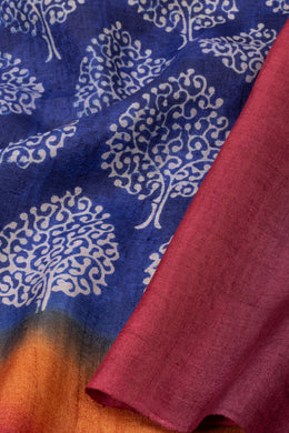 Blue Printed Tussar Silk Saree 10076293
