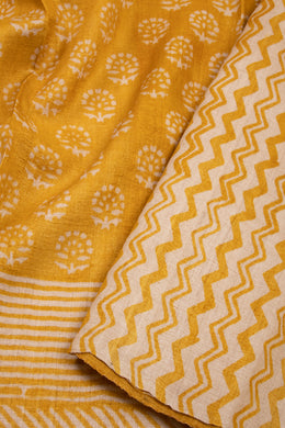 Honey Yellow Printed Tussar Silk Saree With Floral Motifs 10076455