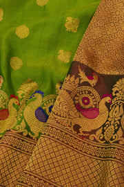 Green Gadwal Silk Saree with Peacock Border 10075447