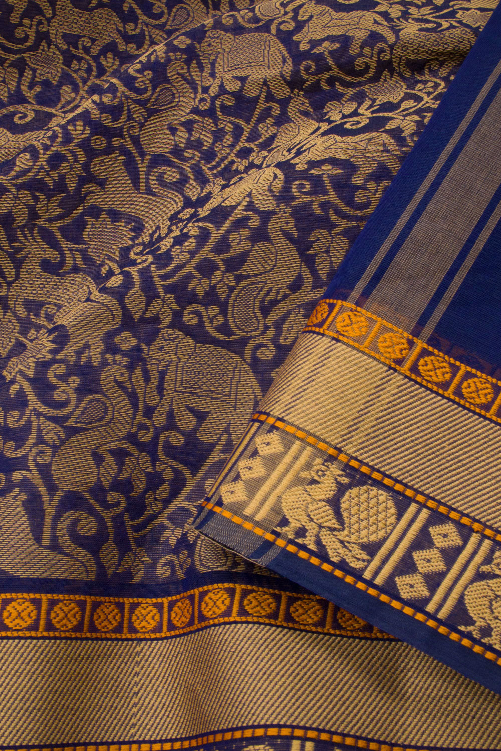 Blue Handloom Kanchi Cotton Saree - Avishya