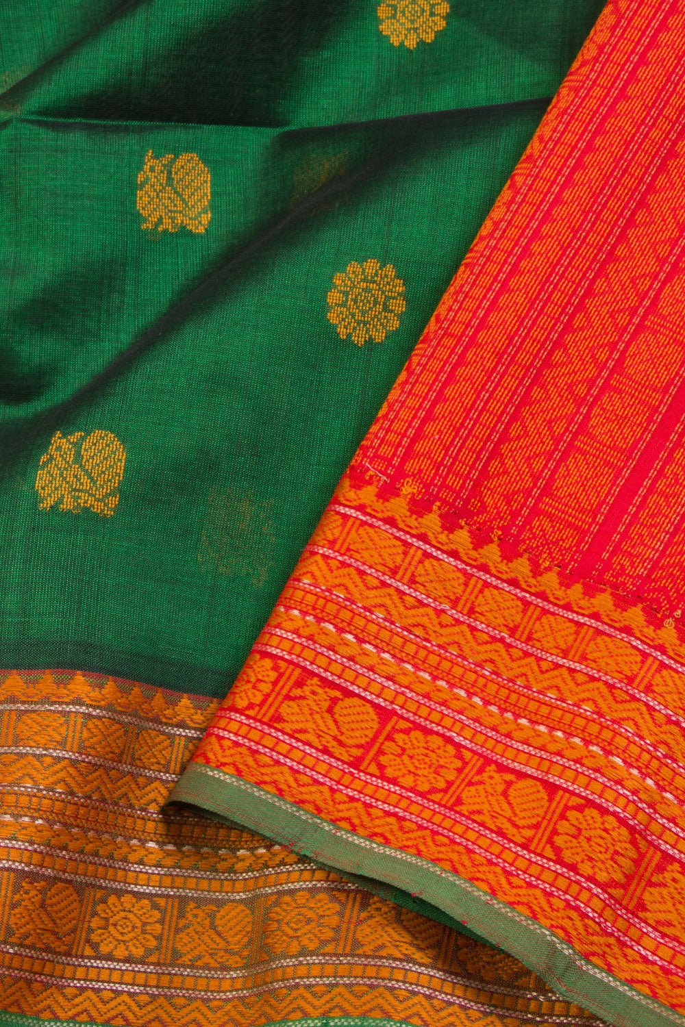 Green Handloom Kanchi Silk Cotton Saree 10069261 - Avishya