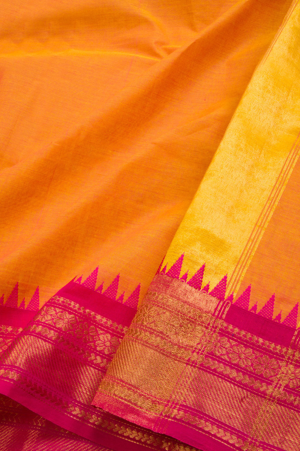 Orange Handwoven Kanchi Cotton Saree 10069278 - Avishya