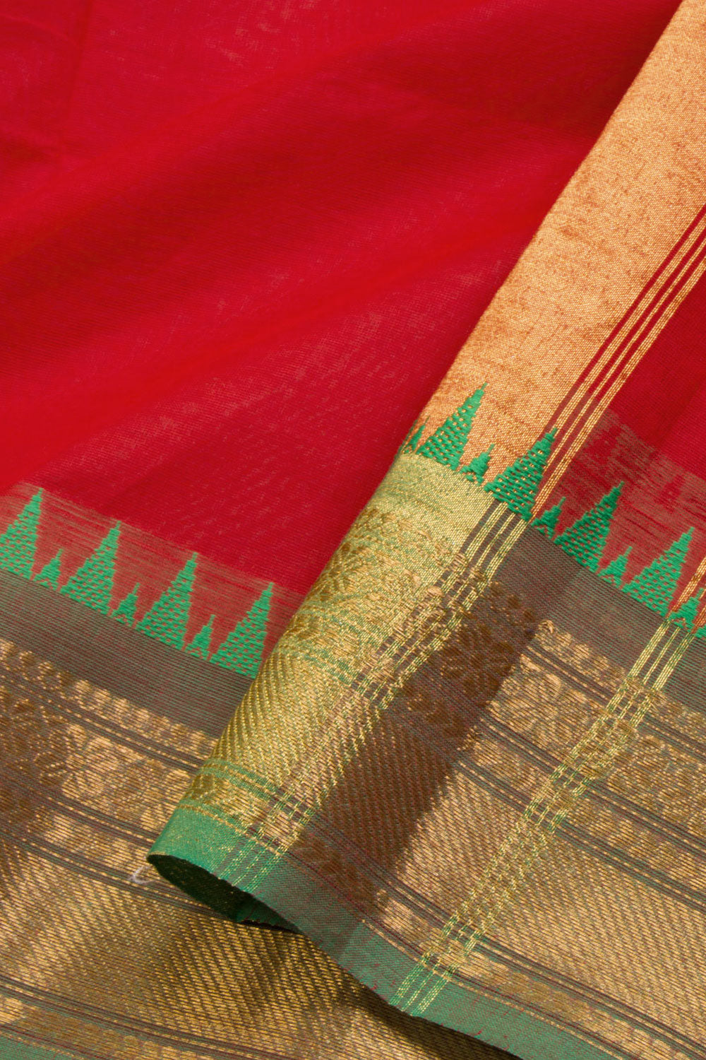 Red Handwoven Kanchi Cotton Saree 10069283 - Avishya