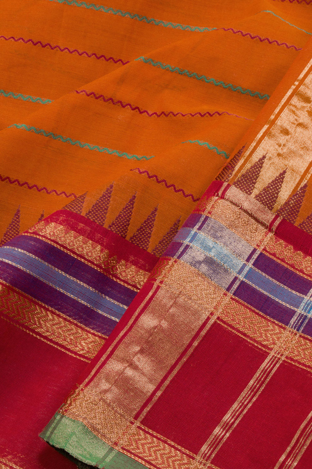 Orange Handwoven Kanchi Cotton Saree 10069314 - Avishya