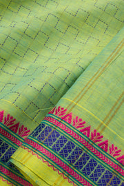 Dual Tone Green Handwoven Kanchi Cotton Saree 10069324 - Avishya