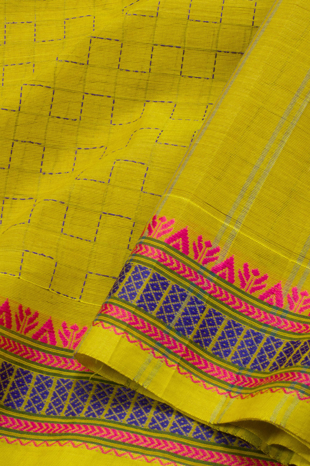 Yellow Handwoven Kanchi Cotton Saree 10069325 - Avishya