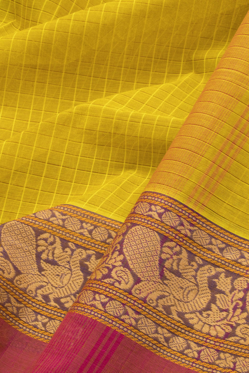 Yellow Handwoven Kanchi Cotton Saree 10069372 - Avishya