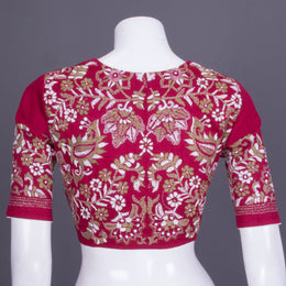 Maroon Kantha Embroidered Cotton Blouse 10069565 - Avishya