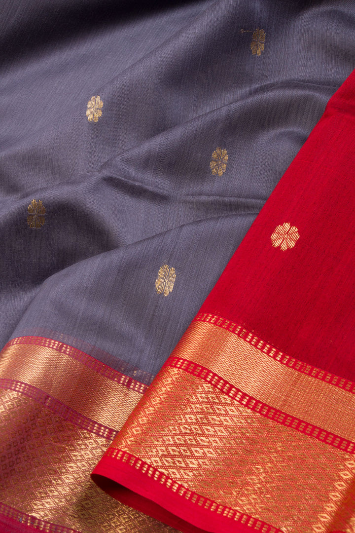 Grey Handloom Maheshwari Silk Cotton Saree 10068655 - Avishya