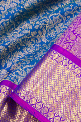Peacock Blue Pure Zari Korvai Kanjivaram Silk Saree 10062342