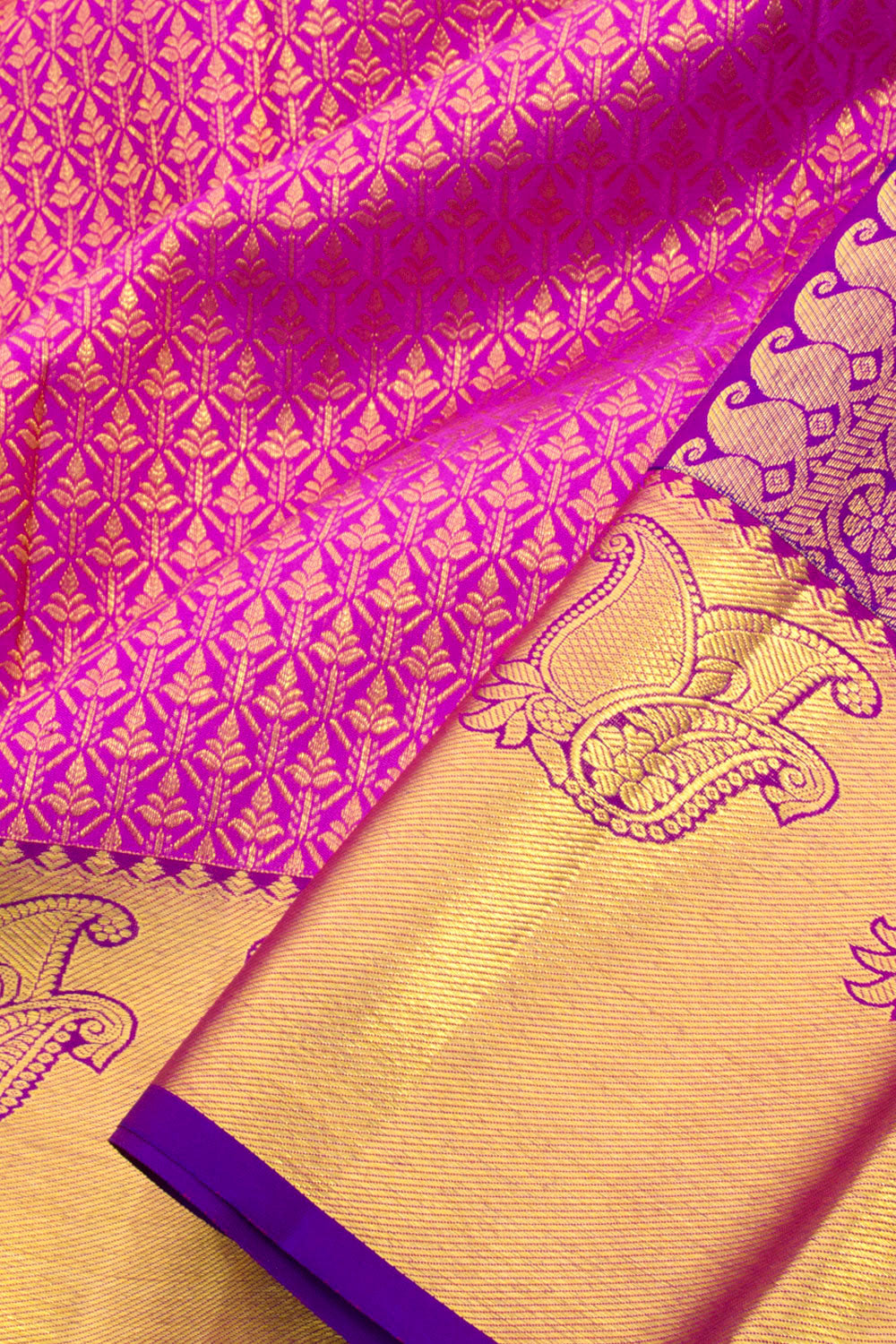 Amaranth x Mint - Pure Kanjivaram Silk Saree with Gold Zari
