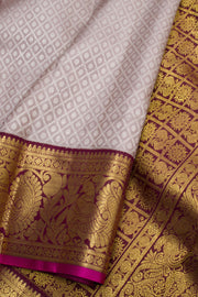 Cloudy Grey Pure Zari Korvai Jacquard Kanjivaram Silk Saree 10062464