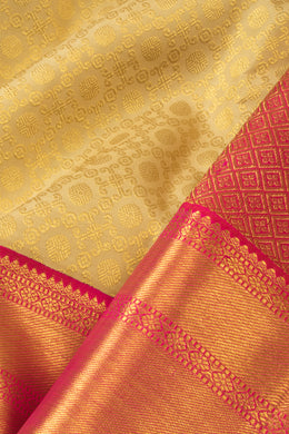 Off White with Rani Pink Korvai Kanjivaram Silk Saree - Avishya