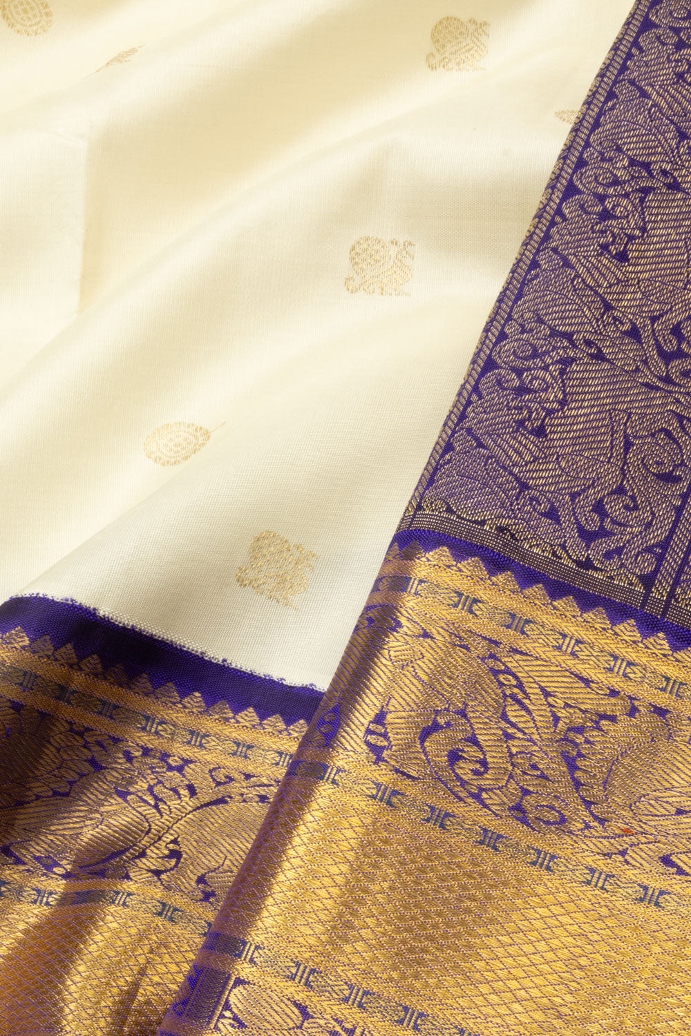 Cream Bridal Handloom Kanjivaram Silk Saree - Avishya