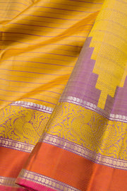 Musted Yellow Handloom Threadwork Kanjivaram Silk Saree 10069268 - Avishya