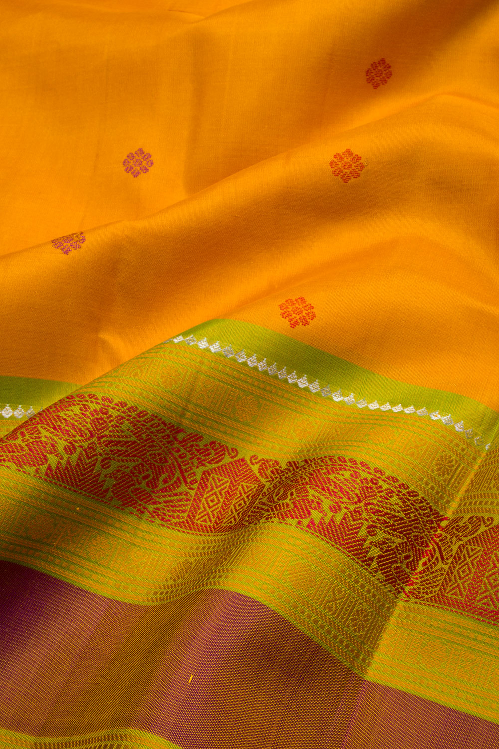 Yellow Handloom Threadwork Kanjivaram Silk Saree 10069269 - Avishya