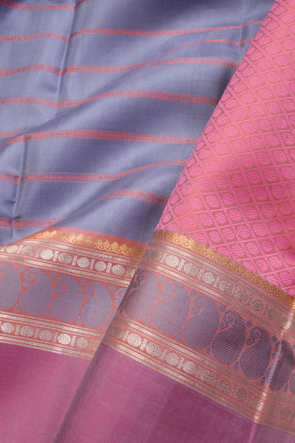 Grey Handloom Threadwork Kanjivaram Silk Saree 10069270 - Avishya