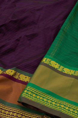 Kanjivaram Vegan Viscose Silk Saree Eggplant Color and Traditional Design 10075550