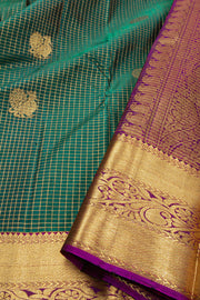 Phthalo Green Kanjivaram Silk Saree with Checks Design 10075637