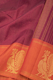 Burgundy Kanjivaram Silk Saree with Checks Design 10075638
