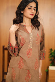 Brown Hand Block Printed Cotton Kurta & Pant Set 10062644