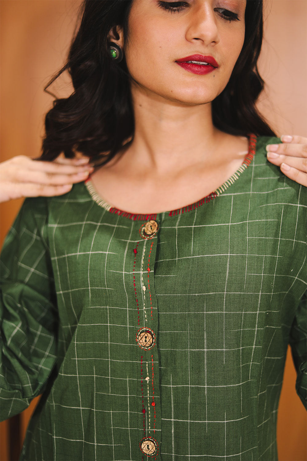 Green Embroidered Cotton Dress 10062651