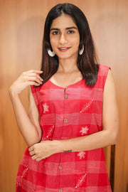 Red Hand Embroidered Cotton Kurta 10062664