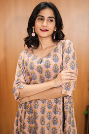 Peach Hand Block Printed Cotton Dress 10062648