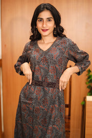 Indigo Blue Hand Block Printed Cotton Dress 10062663