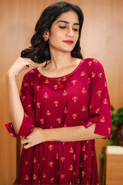 Red Hand Embroidered Cotton Dress 10062646